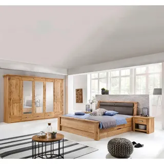 Landscape Schlafzimmer , Braun, Eichefarben , Holz, Glas, Textil , Eiche , furniert, massiv , 6 Fächer , 180x200 cm , gepolstertes Kopfteil, Lattenrosthöhe individuell einstellbar , Schlafzimmer, Komplette Schlafzimmer und Serien, Schlafzimmerserien