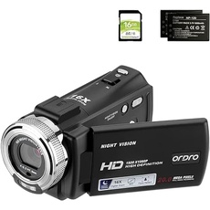 ORDRO V12 Videokamera Camcorder Full HD 1080P 30FPS Infrarot Nachtsichtkamera 3.0 Zoll LCD Bildschirm 16X Zoom Camcorder mit 16GB SD Karte Fernbedienung und 2 Akkus