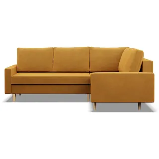 mebligo BLANK - Rechts Ecksofa mit Schlaffunktion, Wendekissen, Otomane, Bettkasten, Gelb - Gelb