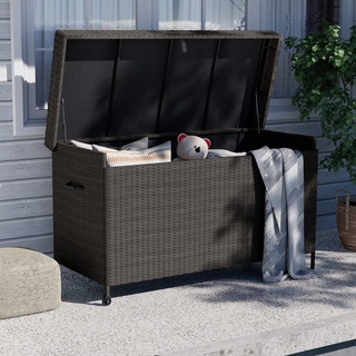 Grand patio Rattan Auflagenbox 678 Liter Gartenbox mit Deckel und Gasdruckfedern, Aufbewahrungskiste mit Zwei Radern, Leicht Bewegen, Kissenbox für Garten, Balkon (Dunkel Braun)