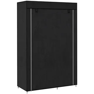 Homcom Kleiderschrank Stoffschrank mit 2 Kleiderstangen, 6 Fächern, Schwarz, - Metall , 43x162.5x103 cm , Schlafzimmer, Kleiderschränke, Stoffschrank