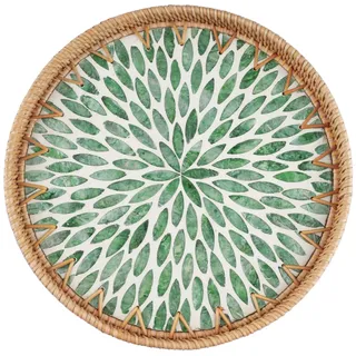 hocadon Rattan Serviertablett Rund Dekotablett 30CM Rundes Tablett Mosaik Tablett Rund Handgewebtes Serviertablett für Küche, Couchtisch, Wohnzimmer, Bad, Schlafzimmer
