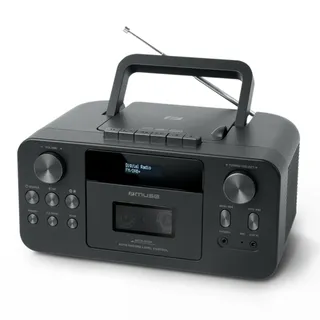 Muse Tragbares DAB+ Radio mit Bluetooth CD-Player, Kassettenspieler, UKW, Kopfhörer-Eingang, AUX-In, LCD Display, Musik-Streaming, Schwarz