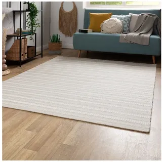 Steffensmeier Handweb Teppich Habo | Wolle (Schurwolle), Beige, handgewebt, Größe: 160x230 cm Wohnzimmer und Schlafzimmer