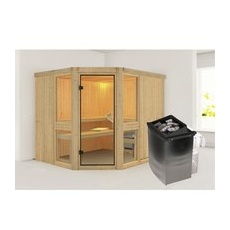 KARIBU Sauna »Pölva 3«, inkl. 9 kW Saunaofen mit integrierter Steuerung, für 4 Personen - beige