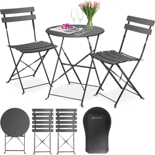 KESSER® Bistroset 3-teilig Bistrotisch mit 2 klappbaren Stühle Set Balkonset Balkonmöbel Klapp-Möbel Gartenset Sitzgarnitur Gartengarnitur Gartenmöbel Sitzgruppe Metall Bistro Gartentisch inkl. Abdeckung - Grau