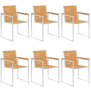 Prolenta Premium 6 Stk. Gartenstühle Massivholz Teak und Edelstahl - Braun