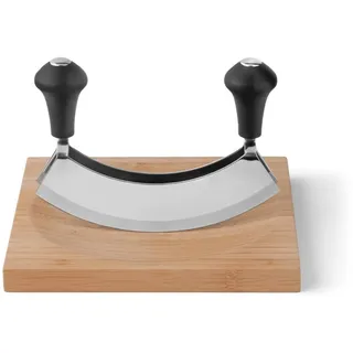 Kuppels Sharp LINE Wiegemesser Zweischneidig mit Schneidebrett | 2-teilig | Zum Verhacken & Zerkleinern von Kräutern | Kräutermesser Wiegemesser mit Brett | Ergonomische Griffe