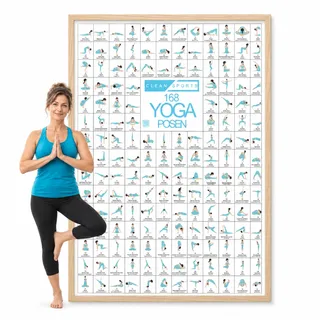 CLEAN SPORTS Yoga Poster DIN A2 mit 168 Asanas und Hatha Posen • Praktisches Asanas Plakat für Übungen Zuhause oder im Studio • Geschenkidee für Anfänger & Profis • Stilvolle Wanddeko
