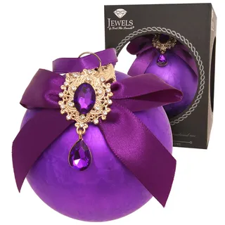 Krebs Glas Lauscha Weihnachtskugel Violett - Ø 8 cm - edle Kugel mit Strass, Schleife & Eisstruktur - Weihnachtsdeko aus Glas - Christbaumschmuck elegant & hochwertig - Festliche Winterdeko