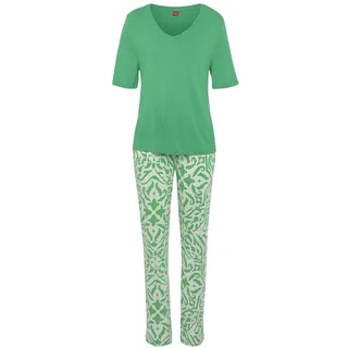s.Oliver Damen Pyjama grün-ecru gemustert Gr.36/38