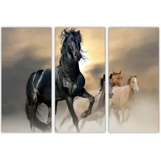 AREDE 3er Set Wandkunst Gemälde Bild Poster Schwarzes Pferd | 90 x 60 cm | Wandbilder Wanddekoration Home Office Wohnzimmer Schlafzimmer Dekoration | Fertig zum Aufhängen