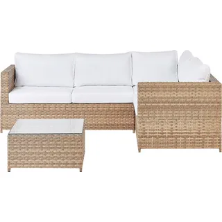 Beliani Lounge-Set 4-Sitzer rechtsseitig PE Rattan Cremeweiß Avola - Weiß, Naturfarben , Kunststoff , quadratisch , Gartenmöbel, Gartengarnituren, Gartenmöbel-Sets