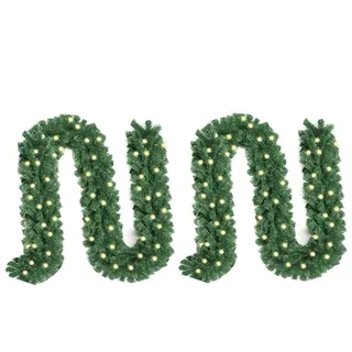 Jaxguom 2er Weihnachtsgirlande mit Beleuchtung 5m 100 LEDs Beleuchtet Innen Außen Grün Weihnachtsdeko Weihnachten inkl.Deko Girlande Tannengirlande Warmweiß Christmas Decorations