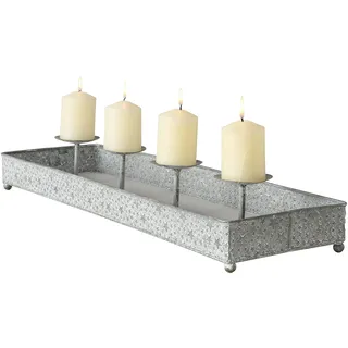BOLTZE Kerzenleuchter Finno rechteckig I (LxH) 70x11cm I Kerzenständer aus Zink mit Sternen-Dekor I Advents-Kerzenhalter auf Tablett für 4 Stumpenkerzen I Tisch-Deko zu Weihnachten, Kranz, Wohnzimmer