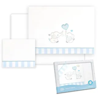 Interbaby Baby-Bettwäsche aus Baumwolle – Auto/Moses/Babywanne – Elefanten-Paar – 3-teiliges Set – Spannbettlaken + Bettbezug + Kissenbezug