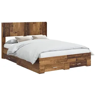 vidaXL Bettgestell mit Stauraum und Kopfteil Altholz 120 x 190 cm - Braun