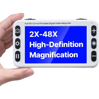 Vevor Tragbare digitale Lupe, 5 Zoll HD elektronische Leselupe, Lesehilfe für Sehschwäche, 2- bis 48-facher Zoom, mit 13 MP Nah- & Fernobjektiv, 26 Farben, AV- & HDMI-Ausgang, klappbarer Griff