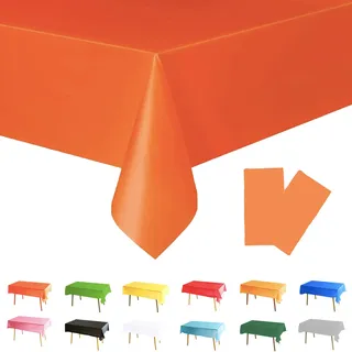 2 Stück Tischdecke Orange, 137x274cm Einweg Tischdecke Plastiktischdecke, Party-Tischdecken Biertisch Plastik Outdoor Gartentischdecke Wetterfest für Geburtstag,Herbst,Weihnachten,Halloween,Picknick