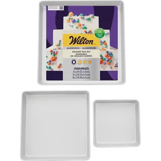 Wilton Performance Pans Quadratische Kuchenform Set/3: Backform Quadratisch für Gleichmäßige Wärmeverteilung Kuchenblech Tortenform Kuchenbackform - 20x20, 35x35 und 40x40 cm