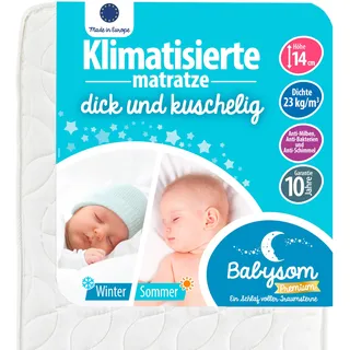 Babysom - Babymatratze - 60x120cm | Kindermatratze Sommer/Winter - Atmungsaktiv - Luftdurchlässiger Kaltschaum - Höhe 14cm