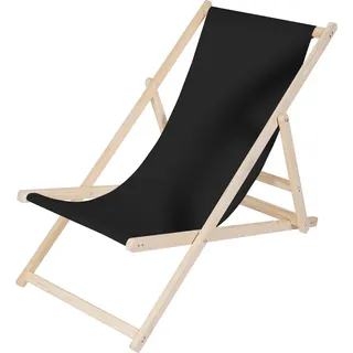 Mucola Strandstuhl klappbar Strandliege Holz Liegestuhl Gartenliege Sonnenliege Faltliege - Schwarz - Bunt