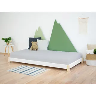 Children's Wooden Single Bed TEENY - Natural decor - White - 90 x 190 cm - Weiß
