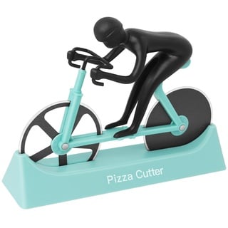 KUONIIY Pizzaschneider, Fahrrad Pizzaschneider Dual Edelstahl Super scharfe Klingen Slicer mit Antihaftbeschichtung, Blau