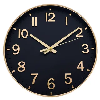 HZDHCLH Funk Wanduhr 30 cm Lautlose Wanduhr Ohne Tickgeräusche, Moderne Batteriebetriebene Uhr für Zuhause, Küche, Wohnzimmer, Büro, Wanddekoration (Schwarzes Gold)