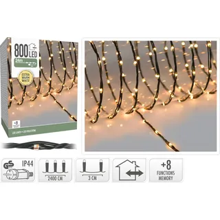 ECD Germany LED Micro Cluster Lichterkette 24 m 800 LEDs Extra Warmweiß 8 Modi Strombetrieb IP44 Wasserabweisend Innen/Außen Weihnachtsbeleuchtung - Grün