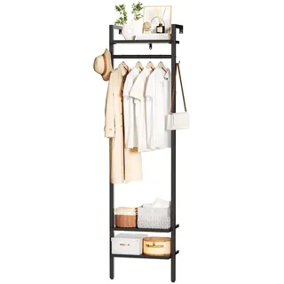 YMYNY Wandgarderoben mit Ablage, Garderobenständer, 180CM Kleiderständer, Freistehender hoher Schrankorganizer, Industrieller für Kleidung, Flur, Schlafzimmer, Schwarz HGR003B