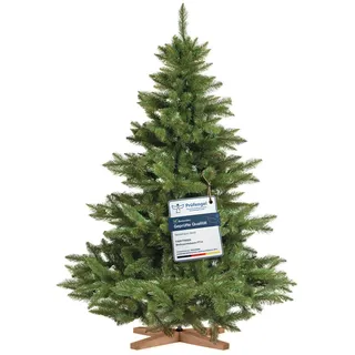 FairyTrees Weihnachtsbaum künstlich 150cm NORDMANNTANNE mit Christbaum Holzständer |  Tannenbaum künstlich mit grünem Stamm |  EU - Grün