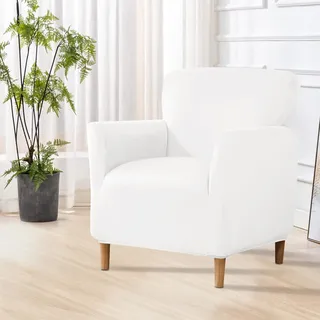 SHANNA Bankett Samt Sesselbezüge: Mid Century Luxus 1Stück Stuhlhussen Super Weicher Jacquard mit Elastischer Unterseite Möbelschutz für Wohnzimmer Schlafzimmer (Creme)