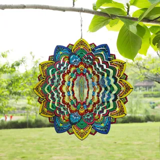 Gochoi Mandala-Windspiel zum Aufhängen im Freien, Mandala-Garten-/Hofdekoration, 27,9 cm großes Windspiel aus Edelstahl, Geschenke für Frauen, Mutter, Oma, Ehefrau, Hofgarten-Ornamente, Green Mandala