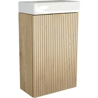 Schmaler Badezimmerschrank mit Tren und Waschbecken, 40 cm breit, geriffelte Front, Eiche Cremona, 40 _ 47 _ 60 cm - Gold