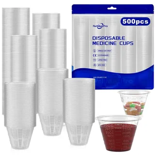 ReliMedPro 500 Stück Medizin-Messbecher 1 oz (30 ml) – Aus klarem Polypropylen mit Maßskalen für Flüssigmedikamente, Harz, Farbe & Pillen