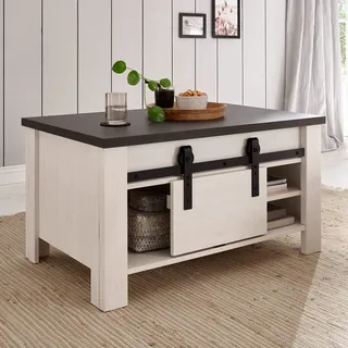 Couchtisch SHELTON-61 in Pinie weiß Nb. mit anthrazit, B/H/T: ca. 93/51/60 cm - Weiß