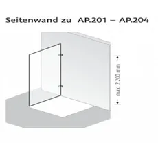 HSK Atelier Plan Pur Seitenwand zu AP.201 - AP.204, Anschlag links, Größe: bis 100,0 cm x 200,0 cm, Duschkabinen: edelstahl look: ESG klar