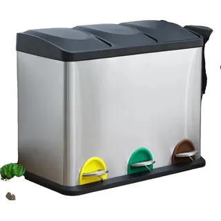 Müllbehälter, Edelstahl, 3-Fach-Design, 15L Kapazität pro Fach, Fußpedalbetrieb, herausnehmbare Inneneimer
