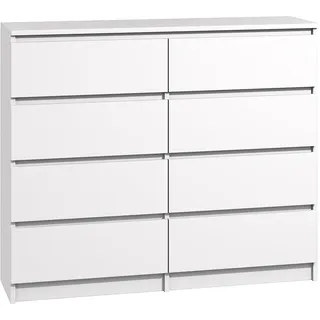 roe furniture | Kommode - 8 Schubladen - 120 cm - Weiß matt - Modernes Design - Grifflose Schubladen - Sideboard - Weiß