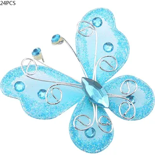 24 Stück transparenter Drahtgeflecht, Glitzer, Schmetterling, Hochzeit, Party, Kleidung, Dekoration, Heimwerkerbedarf, Blau