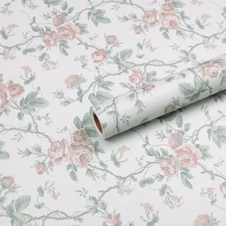Hode Tapete Selbstklebend Blumen 40X300cm, Möbelfolie Küche Rosa Muster, Klebefolie Pflanzen Laub Wasserdicht, Selbstklebende Folie für Möbel Wohnzimmer Schlafzimmer