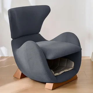 MODFU 2-in-1 Sessel Relaxsessel für Mensch und Haustier,Polstersessel Loungesessel mit Haustiernest unter der Sitzfläche,mit Massivholzfüße,Grau - Grau