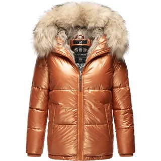 Navahoo Tikunaa Damen Vegane Winter Steppjacke mit Kapuze und Kunstfellbesatz, Parka, Winterjacke Rusty Cinnamon Gr. 36 - S - Orange