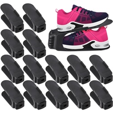 Bild Schuhstapler, 15er Set, bis Größe 39, rutschfeste Schuhablage, Kunststoff, Ordnungssystem für Schuhe, schwarz