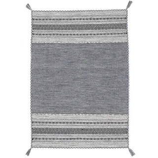 Teppich CARPETFINE "Kelim Azizi, auch als Läufer erhältlich" Gr. 6, grau, B:200cm H:5mm L:290cm, Baumwolle, Teppiche, Teppich, handgewebt, Baumwolle, Wendeteppich mit Fransen, Fleckerl, Wohnzimmer