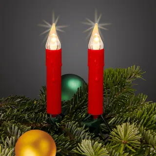 hellum Baumbeleuchtung, Lichterkette LED Kerzen rot, 30 LEDs warmweiß, Lichterkette Weihnachtsbaum innen, 8,7m beleuchtet + 2x 1,5m Zuleitung Kable grün, Christbaumkerzen Helligkeit <59 lm 151718