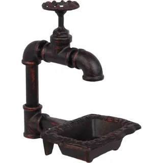 Casa Padrino Gusseisen Seifenschale in Wasserhahn-Optik Schwarz / Rot 13,5 x 17,3 x H. 20,7 cm - Deko Accessoires - Schwarz, Rot