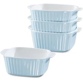 NUTRIUPS 13 Unzen Keramik-Auflaufformen-Set, 4er-Set, quadratische Auflaufformen, 400 ml kleine Auflaufform für den Luftfritteur, Keramik-Backgeschirr mit Griffen (Hellblau)
