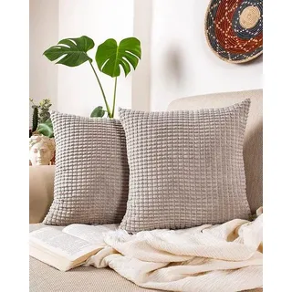 Unyqoos® 2er-Set Cord-Samt Kissenhüllen 40 x 40 cm – Standard 100 – weiche Deko-Kissenhüllen mit verdecktem Reißverschluss, Grau (großes Muster) - Grau